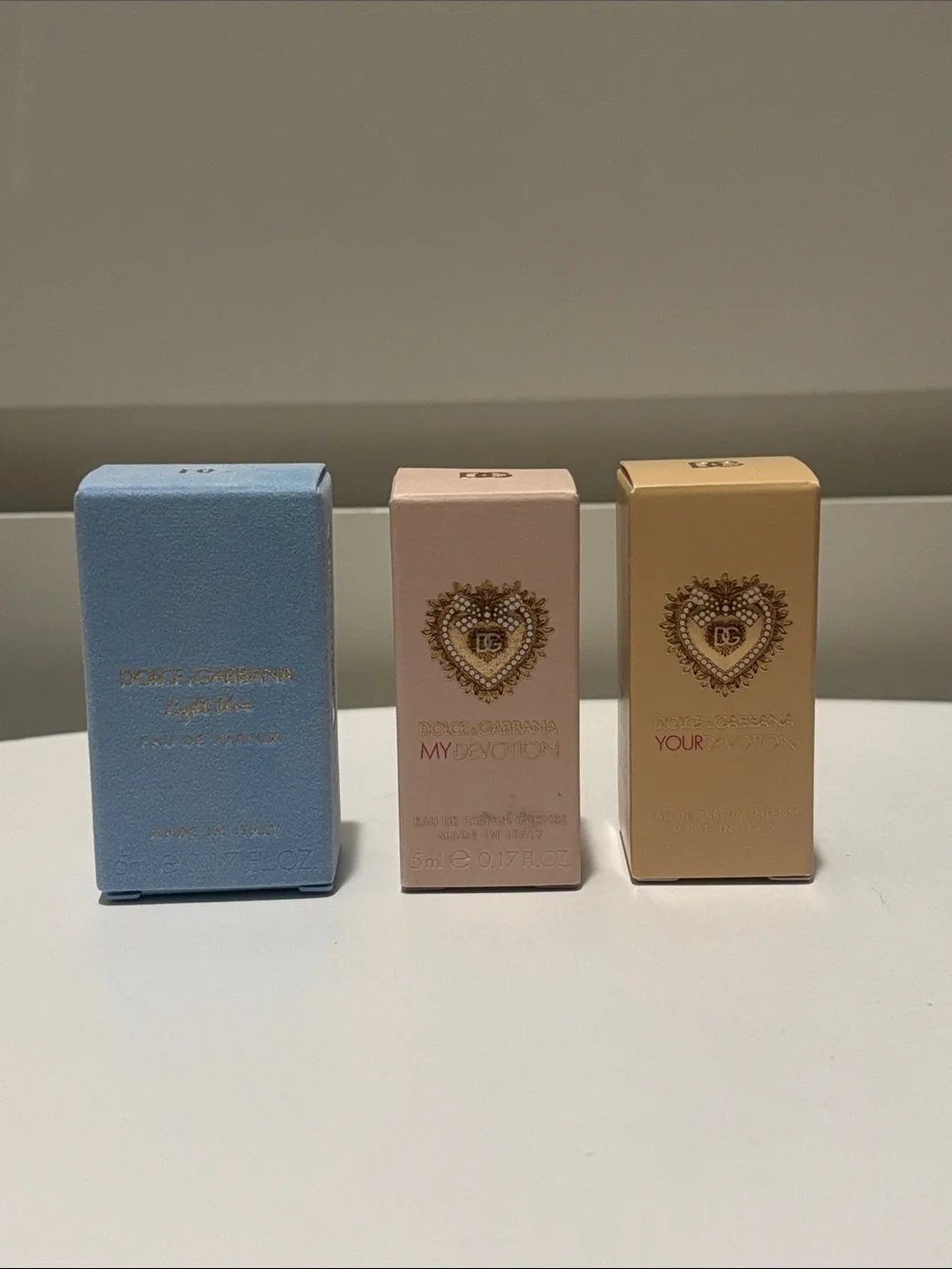 Dolce & Gabanna 3 fragrance minis: Light Blue, My Devotion, & Your Devotion